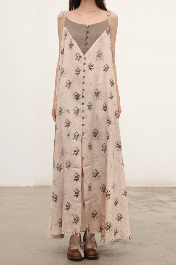 Mutedance 25 Autumn and Winter Splicing Suspender Dress Flower Dye MD-MD25FW118-khaki
